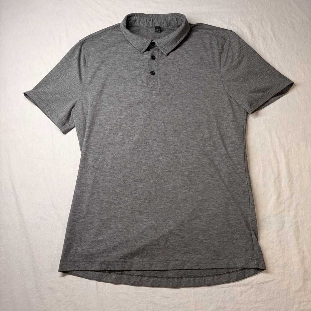 Lululemon Evolution Shirt Mens LargevHeathered Gray Performanc Short Sleeve Polo